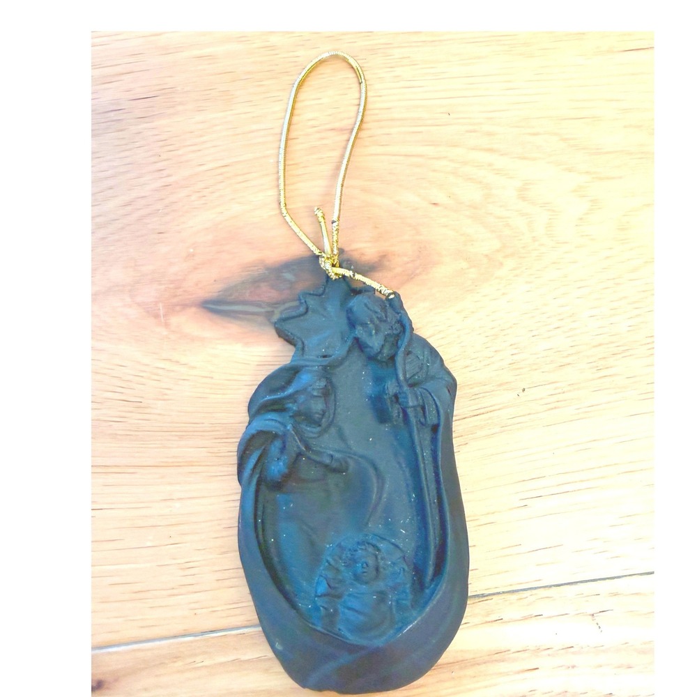 McArts Coal Nativity Ornament W Virginia Camp Creations Black Folk Art Vintage